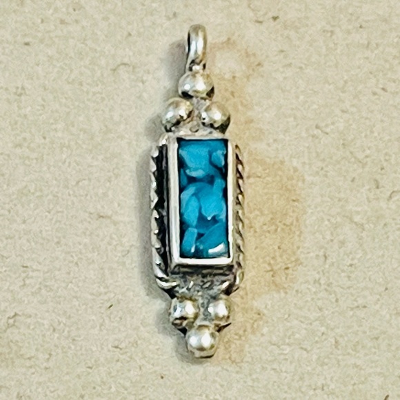 VTG Southwest Sterling Silver Pendant Cruchet Turquoise Signed - Picture 1 of 5